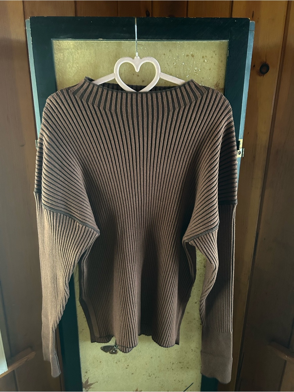 Varley Ribbed Brown Cowl-Neck Sweater